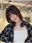 【Un ami】ウルフボブ/顔周りレイヤー/ピンクブラウン