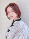 暗めカラー顔まわりレイヤー大人ワンレンボブ