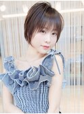 デザインカラーレイヤーカットウェットヘア夏オリーブベージュ