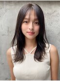 韓国ヘア レイヤーカット 小顔 ココアベージュ 黒髪"