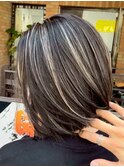 r71 バレイヤージュハイライト白髪白髪ぼかし40代ケアブリーチ