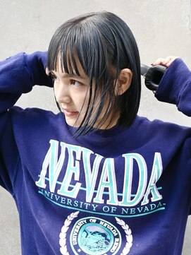 ディッセンバー 渋谷(December) 前髪カット/ワイドバング/切りっぱなしボブ/ネイビーグレー/渋谷