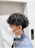 シャドウパーマ　メンズシースルーマッシュニュアンスパーマ韓国