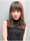 毛先パーマ ローライト アッシュブラウン 厚めバング