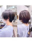 絶壁解消×アッシュベージュ×40代×前髪長め大人ショートボブ永