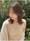 シースルーバングミディアム社会人白髪透け感外ハネミディアム