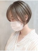 ブリーチなしダブルカラーピンクベージュミディアムボブ20代30代