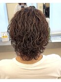 【サーフカールパーマ】ブラウンハイライトセンターパートコンマ