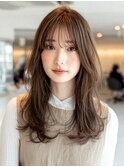 ハッシュカットバタフライカットダークブラウンカーテンバング