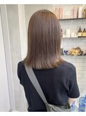 切りっぱなしロブ×ブリーチなしアッシュベージュ【髪質改善】