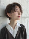 小顔ショート×暗髪アッシュブラウン×ウエットヘア