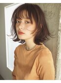 黒髪/グレーベージュ/レイヤーロング/前髪パーマ[新宿駅]