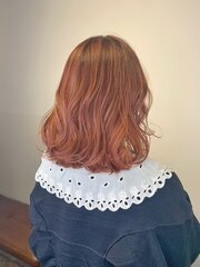 オレンジヘア/オレンジカラー/ゆるふわ巻き