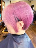 20代30代40代ダブルカラーピンクアッシュ透明感前下がりショート