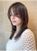 ロングレイヤー/ラウンド長め前髪/透明感カラー/銀座有楽町