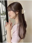 ロングレイヤー/小顔カット/ヘーゼルグレージュ/透明感カラー