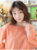 バレイヤージュゆるふわ巻き前下がりボブディ