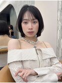 イメチェン外ハネボブ美髪ワイドバングミディアム縮毛矯正ボブ