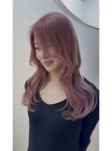 ロングレイヤー顔周りレイヤー韓国くびれヘアピンクベージュ
