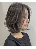 デザインカラーレイヤーカットウェットヘアオリーブベージュ白髪