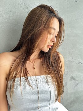 ラフィス ヘアー リノ 三宮店(La fith hair lino) 【La fith】キャラメルベージュ×かき上げバング