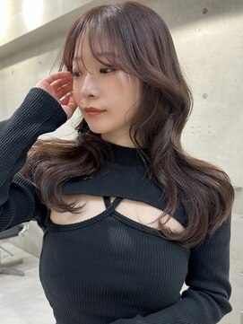 サイン 表参道(SIGN) 韓国ヘアレイヤーロンググレーベージュ前髪パーマ黒髪