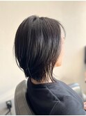 黒髪ミディアム立体感レイヤーボブ小顔似合わせカット髪質改善