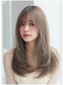 ミルクティベージュロングレイヤー長めシースルーバング