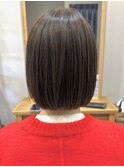 縮毛矯正にオススメ★切りっぱなしぱっつんボブ★ブルーグレー★