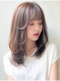 小顔ワンカールレイヤーカットくびれヘアアプリコットオレンジ