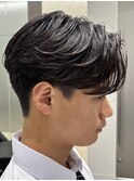 メンズセンターパートウルフセンターパートニュアンスパーマ襟足