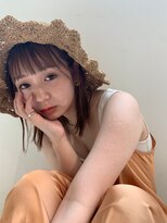 切りっぱなし小顔ロングボブカーキベージュ[表参道/表参道駅]