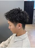 メンズパーマフェザーパーマサーフカールブルーブラック