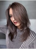 顔周りレイヤーロング韓国ヘアココアベージュ_F31230