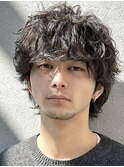 ツイストスパイラルパーマセンターパートウルフシャドウパーマ