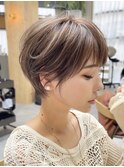 前髪あり小顔つや髪顔まわり簡単スタイリングショートボブヘア