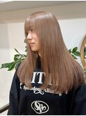 ミルクティーベージュ暗めグレージュミディアムウルフレイヤー○