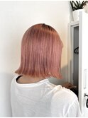 ◇ピンクベージュ切りっぱなしボブハイトーンワンカール[船橋]
