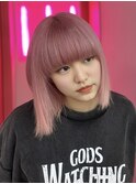 切りっぱなしボブ/ペールピンク/フルバング