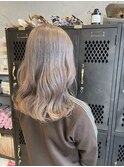 ハイブリーチダブルカラーミルクティーベージュくびれ巻きミディ