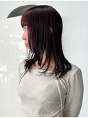 レイヤーカット　ワインレッド　ボルドー ブリーチなし 顔まわり