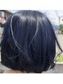 アグ ヘアー アクシス 山形店(Agu hair axis)&nbsp;ブルーブラック。ブリーチ2回以上した髪の毛に入れました。