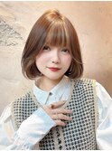 小顔ヘア ヌーディーカラー 韓国ボブ 切りっぱなしボブ