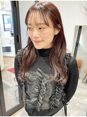 ニュアンスカラー透明感カシスレッドくすみピンクブラウンゆる巻