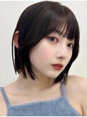 斜めバング/シルキーベージュ/ブラントカット[渋谷駅]