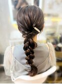結婚式 二次会 お呼ばれ 編みおろしポニー×パールピン