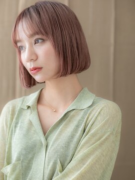 カバーヘア ブリス 戸田公園西口店(COVER HAIR bliss) ピンクベージュ艶感ストレート切りっぱなしボブX戸田公園20代