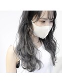 エアタッチ/バレイヤージュ/グレーベージュ×レイヤーロング
