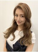 フェミニン小顔セミロング/無造作カール/ハイライトカラー