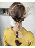 成人式振袖前撮りあみおろしアレンジセットセミロング胡蝶蘭着物